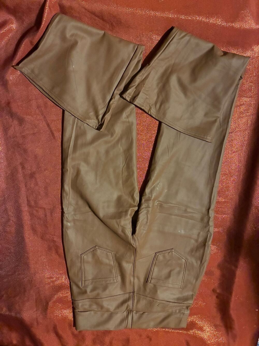 Womens Faux Leather Leggings S Brown Lined High Waist Stretch Fold Over Cuff